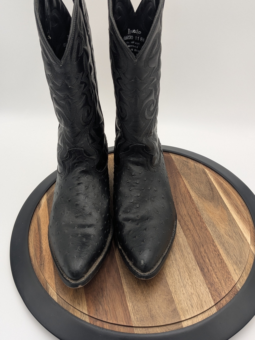 Laredo 68030 Men's Black Ostrich Print Western Cowboy Boots Size 11 EW Extra